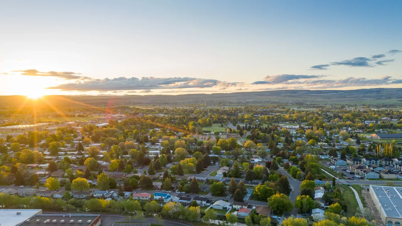 Ammon from the air at sunset.
